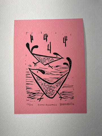 6 x 8 in Road Runners print on pink paper