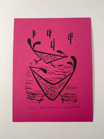 6 x 8 in Road Runners print on hot pink paper