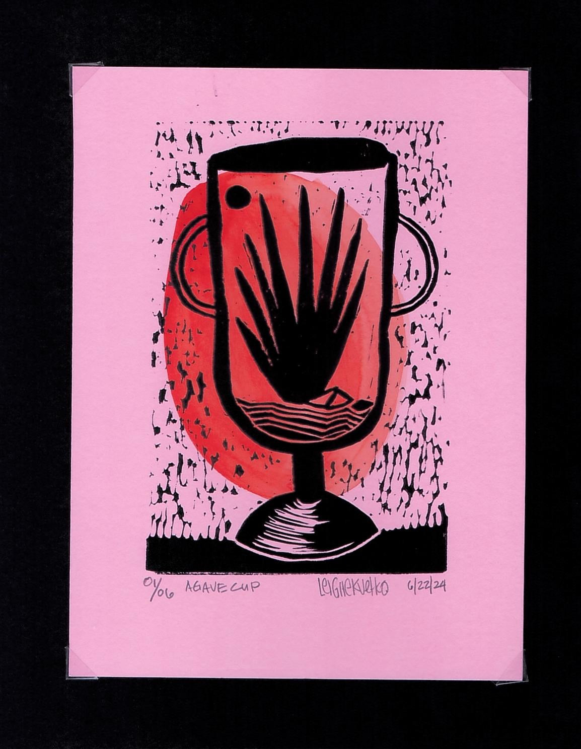 Agave Cup block print with watercolor accent 01/06