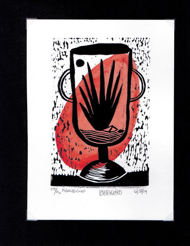 Agave Cup block print with watercolor accent 03/06