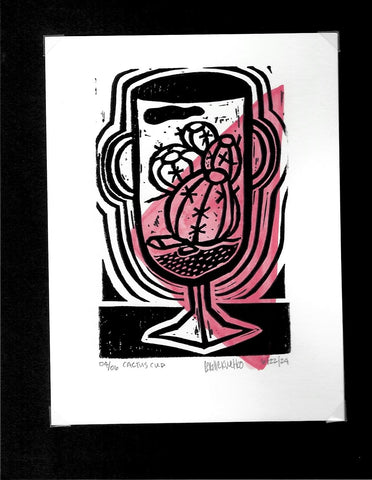 Cactus Cup block print with watercolor accent 04/06