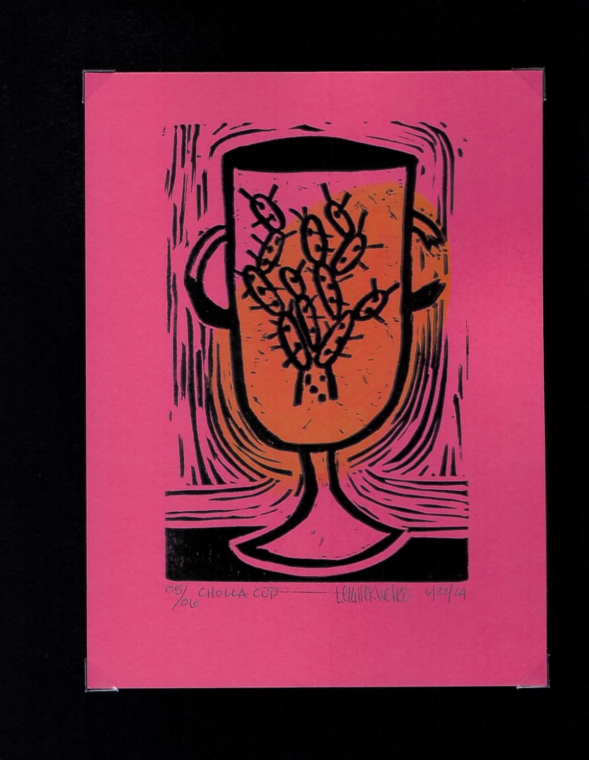 Cholla Cup block print with watercolor accent 05/06