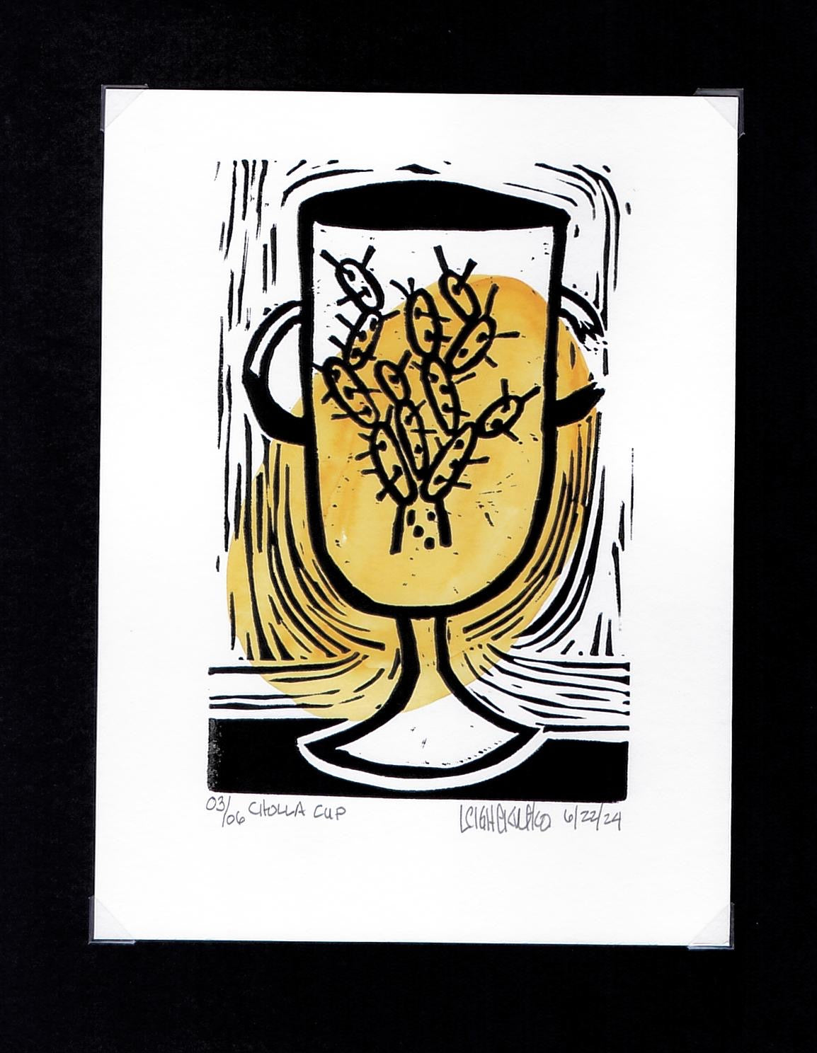 Cholla Cup block print with watercolor accent 03/06