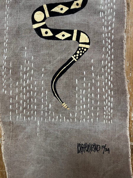 Snake on Vintage Canvas Original Art