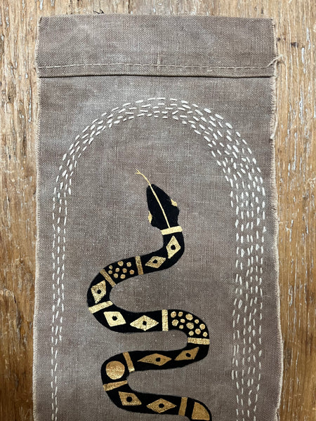 Snake on Vintage Canvas Original Art