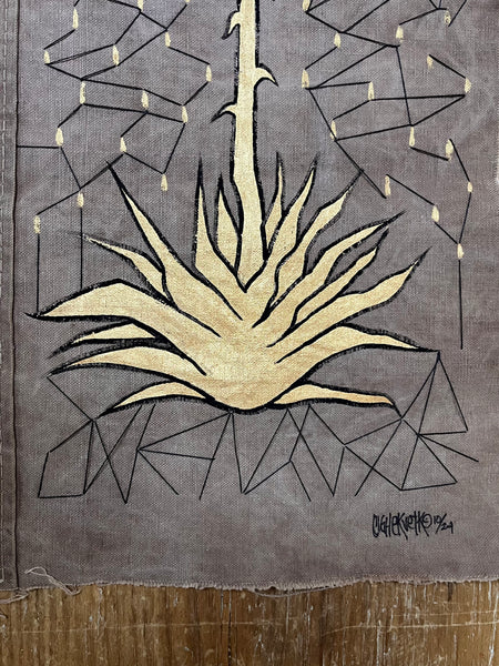 Agave in Bloom on Vintage Canvas Original Art