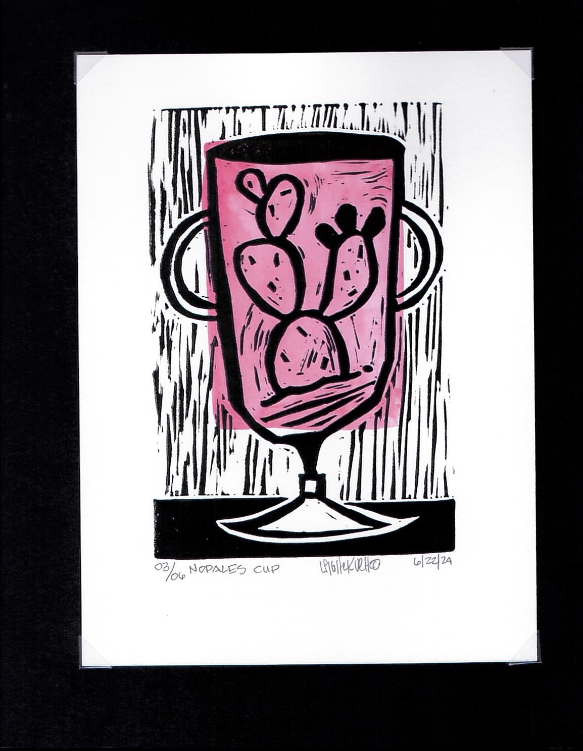 Nopales Cup block print with watercolor accent 03/06