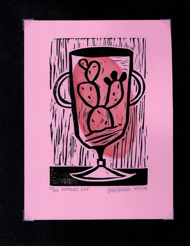 Nopales Cup block print with watercolor accent 01/06