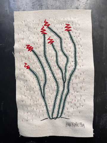 Ocotillo painting with embroidery on canvas  6 x 10 (approx)