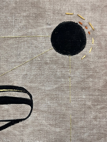 Road Runner Go / original work on vintage canvas with gold embroidery