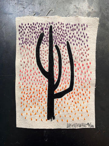 Saguaro cactus painting with embroidery on canvas  4.5 x 6