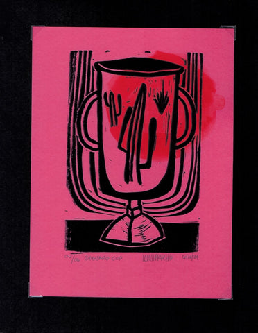 Saguaro Cup block print with watercolor accent 06/06