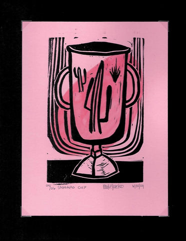 Saguaro Cup block print with watercolor accent 04/06