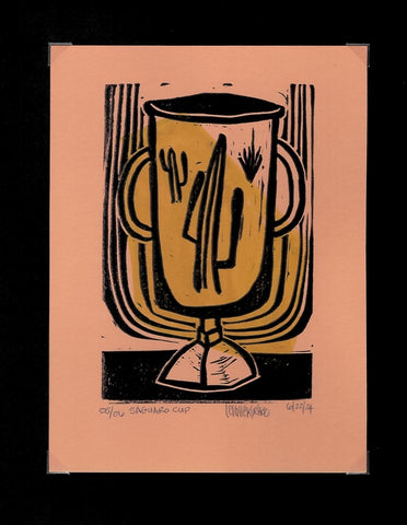 Saguaro Cup block print with watercolor accent 05/06