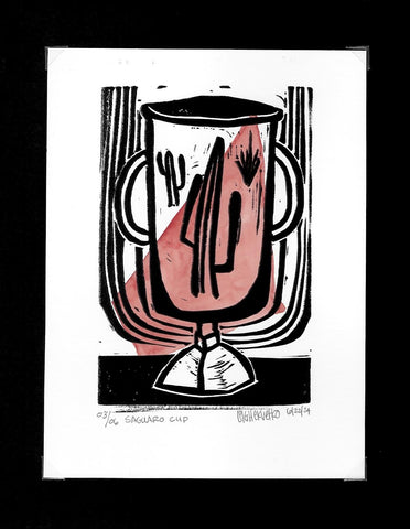 Saguaro Cup block print with watercolor accent 03/06