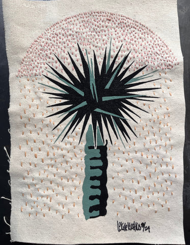 Yucca painting with embroidery on canvas  7.5 x 10.5