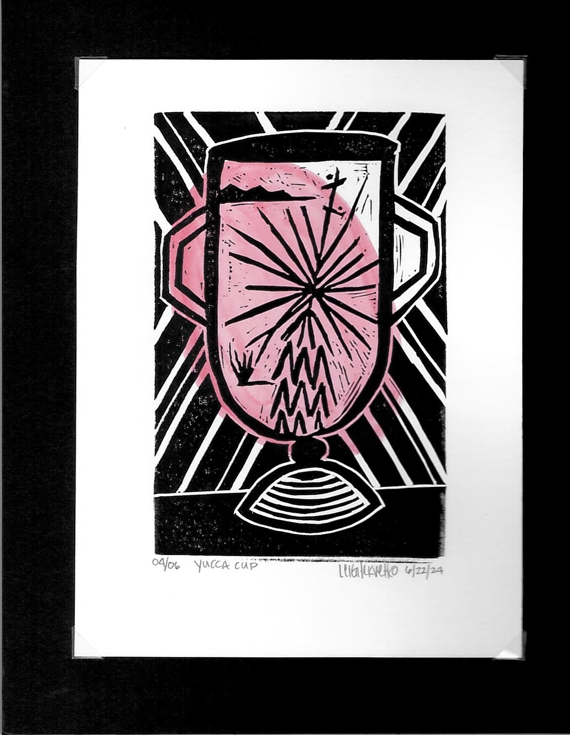 Yucca Cup block print with watercolor accent 04/06