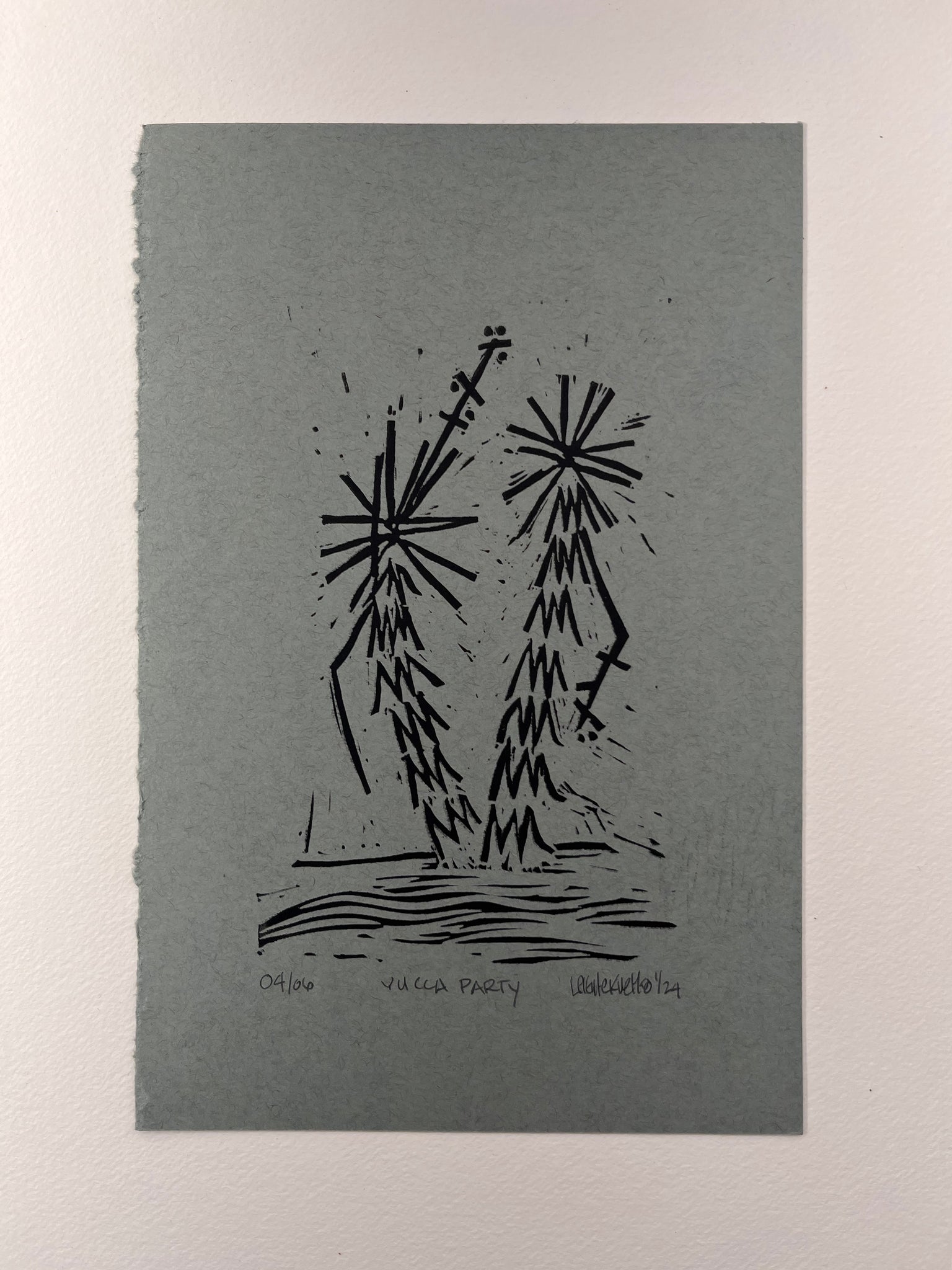 6 x 9 in Yucca Party print on blue paper