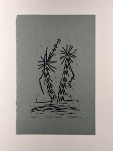 6 x 9 in Yucca Party print on blue paper
