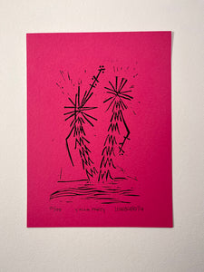 6 x 8 in Yucca Party print on hot pink paper