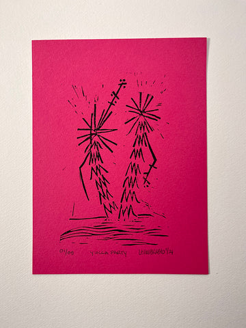 6 x 8 in Yucca Party print on hot pink paper